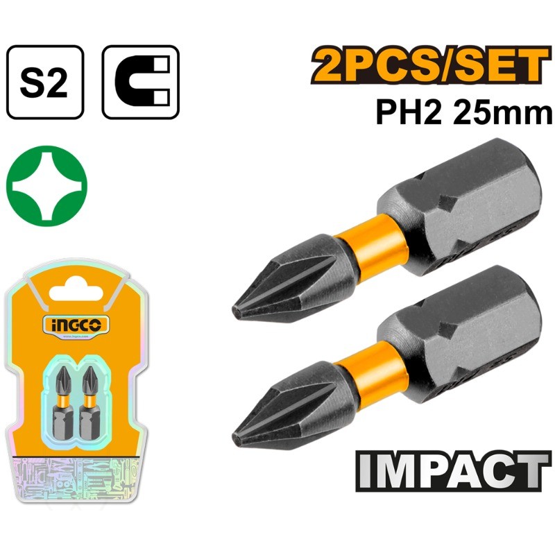 Punta de Impacto PH2 25mm - Juego de 2 Piezas | INGCO (SDBIM71PH225) ⚡🔩