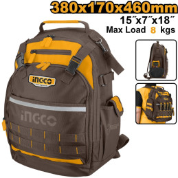Mochila Portaherramientas INGCO HBP01028 – Capacidad 8 kg, Oxford 1680D