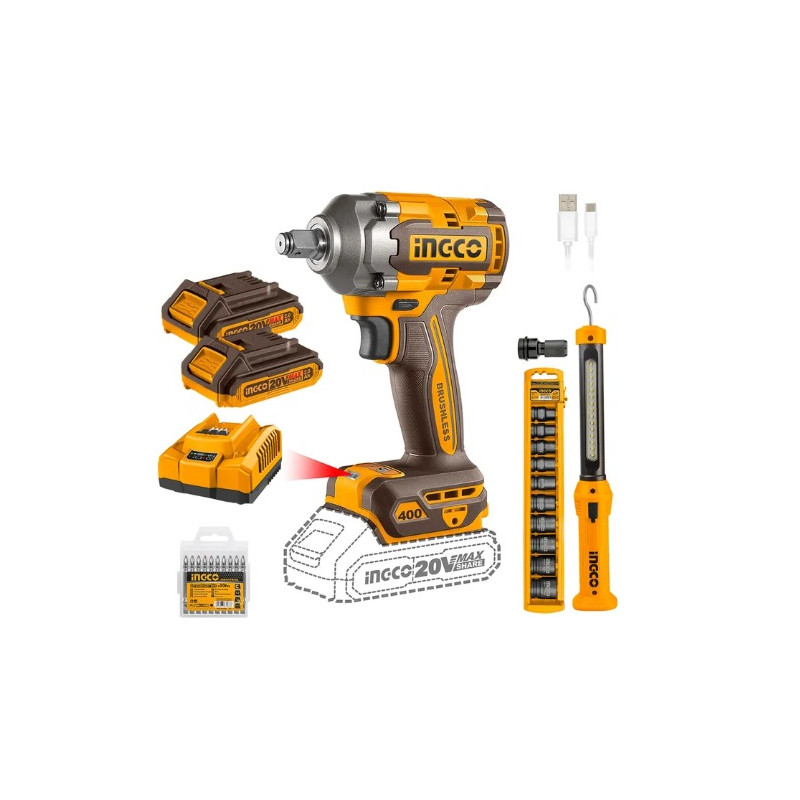 Pistola de Impacto 1/2" 20V 400Nm + Accesorios | INGCO COSLI23048 Pistola de Impacto 1/2" 20V 400Nm + Accesorios | INGCO COSLI23048